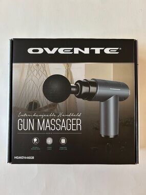 Ovente Interchangeable Handheld Gun Massager, New, Silver